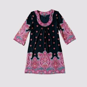 INC Womens Boho Midi Dress Sheer Sleeve Flare Mesh Large Stretch Black Pink